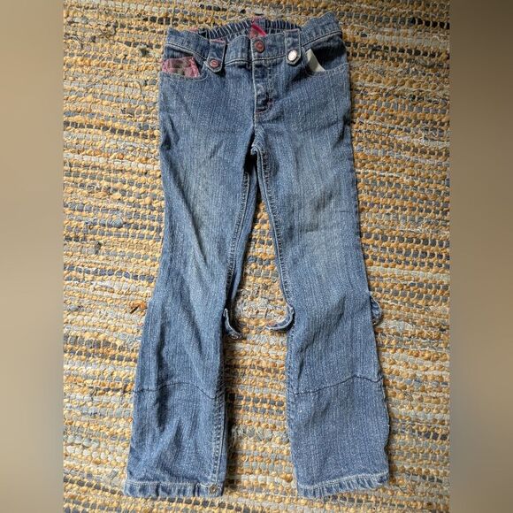 Vtg Y2K Disney Princess Jeans Girls 4T Ramie Blend Pink Plaid Trim Embroidered H - Picture 2 of 8